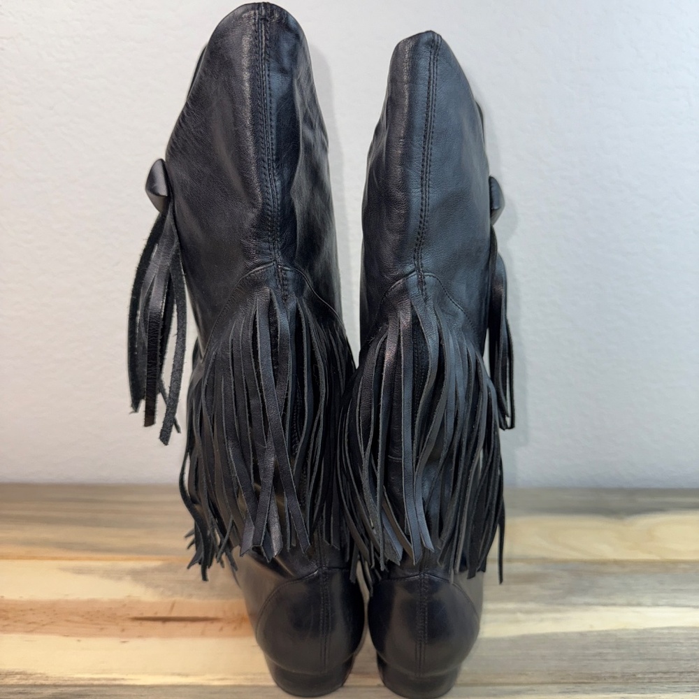 Pour La Victoire Black Fringe Heeled Boots - Picture 4 of 10